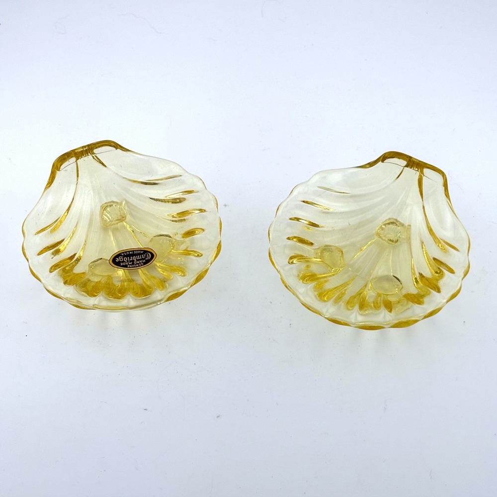Cambridge‎ Glass Yellow Shell Dish Set of 2 Vintage Footed Scalloped Bowls